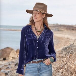 Sundance Deep Purple Alvina Velvet Long Sleeve Top Silk Blend Size XL